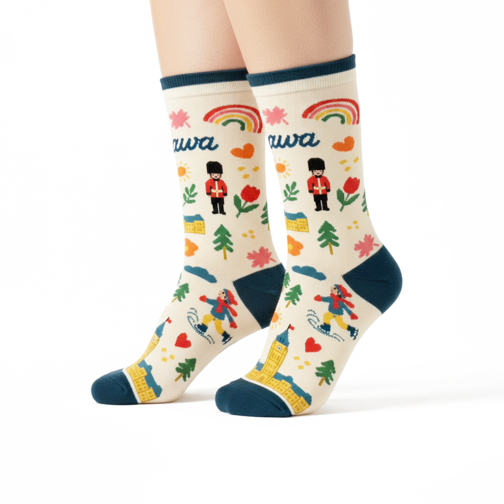 Northern Icons Canada - Ottawa Canada Landmark Crew Socks with Parliament Illustration