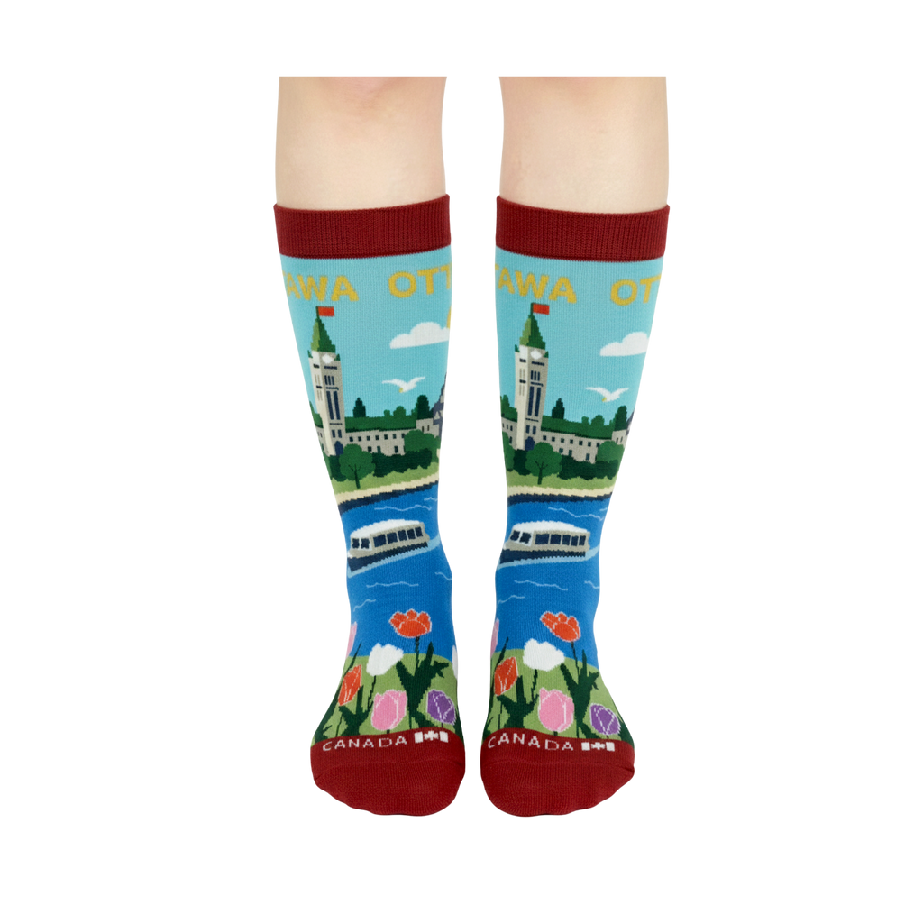Northern Icons Canada - Ottawa Scenic Crew Socks – Colorful City Landmark River Travel Socks
