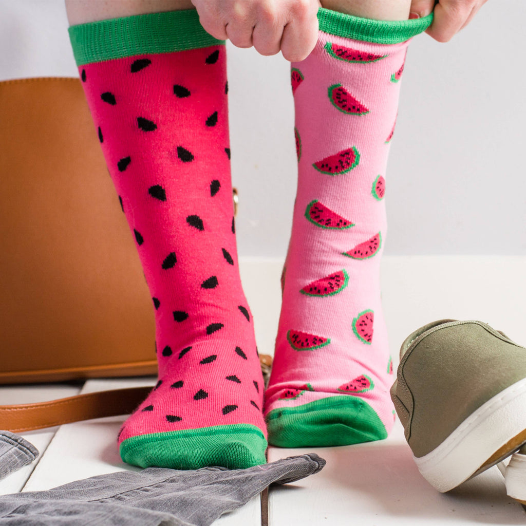 Friday Sock Co. - Women’s Inside Out Watermelon Crew Socks - Summer Vibes