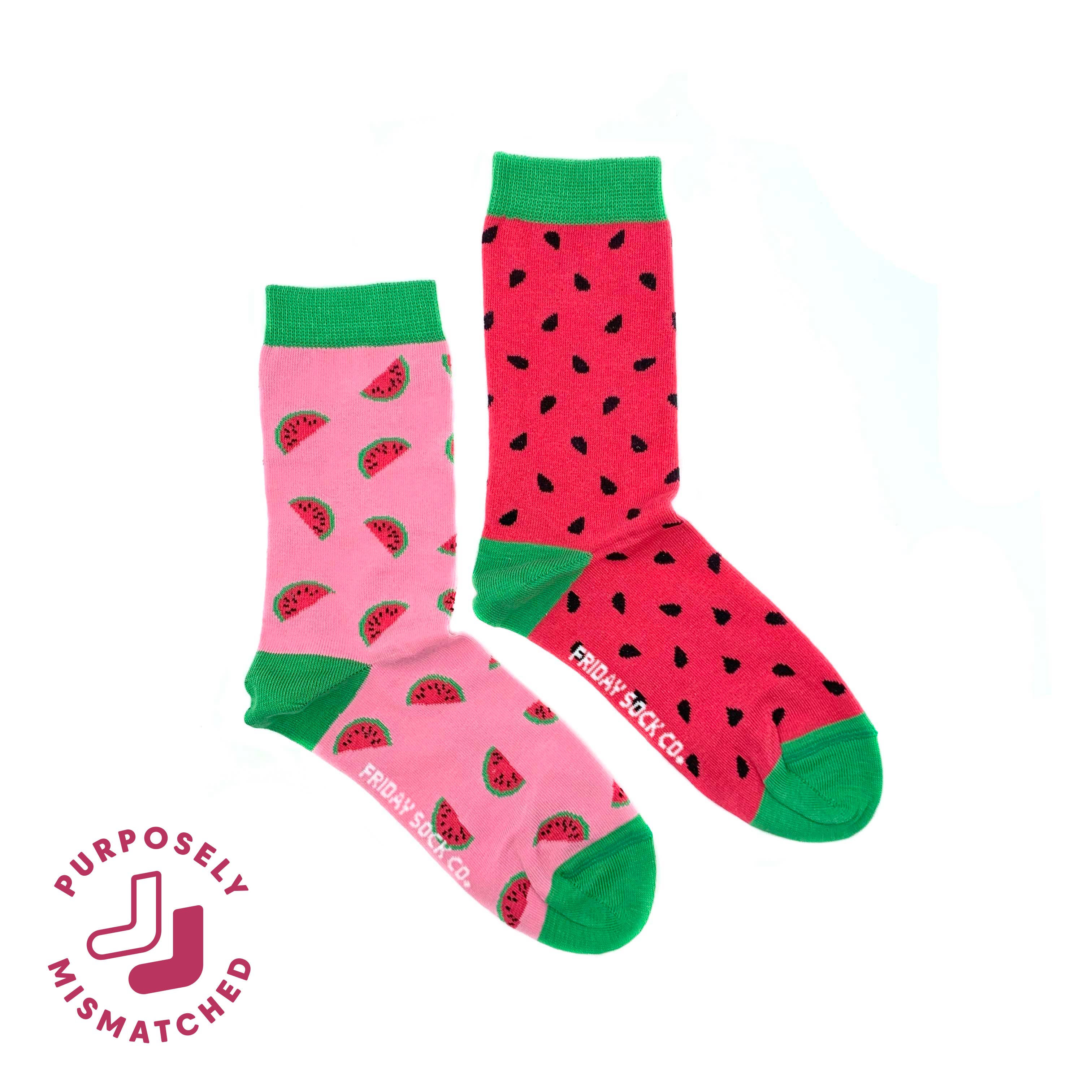 Friday Sock Co. - Women’s Inside Out Watermelon Crew Socks - Summer Vibes