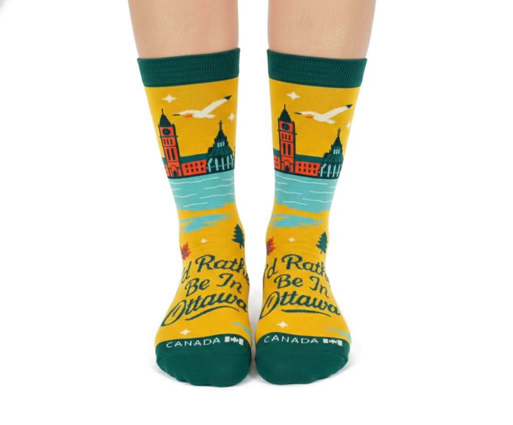 Northern Icons Canada - I’d Rather Be in Ottawa Graphic Crew Socks, Canada City Skyline Travel Style