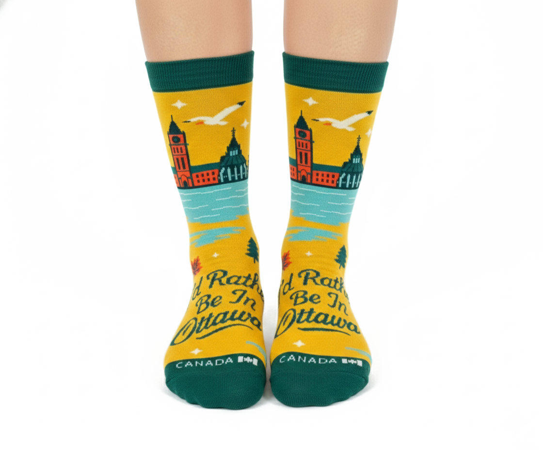 Northern Icons Canada - I’d Rather Be in Ottawa Graphic Crew Socks, Canada City Skyline Travel Style