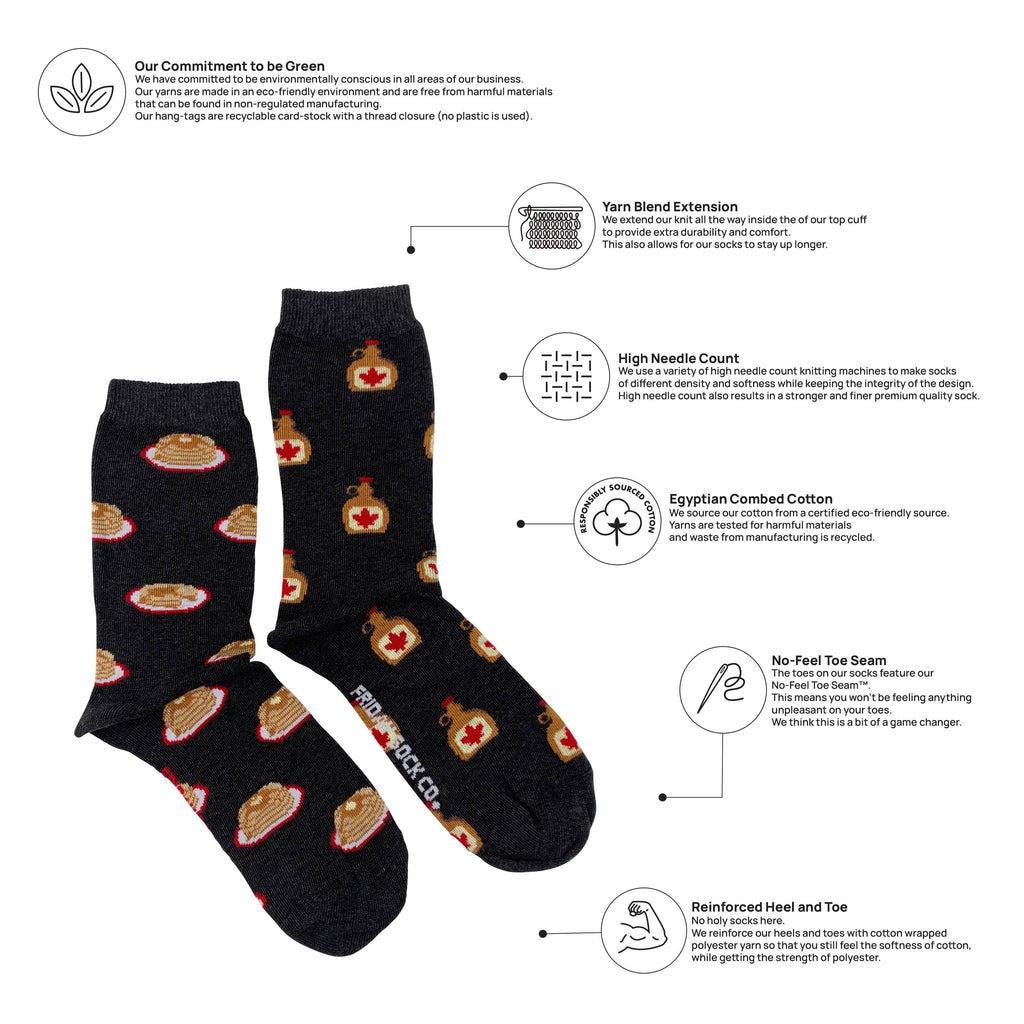 Friday Sock Co. - Women's Maple Syrup & Pancakes Crew Socks - Unique Gift