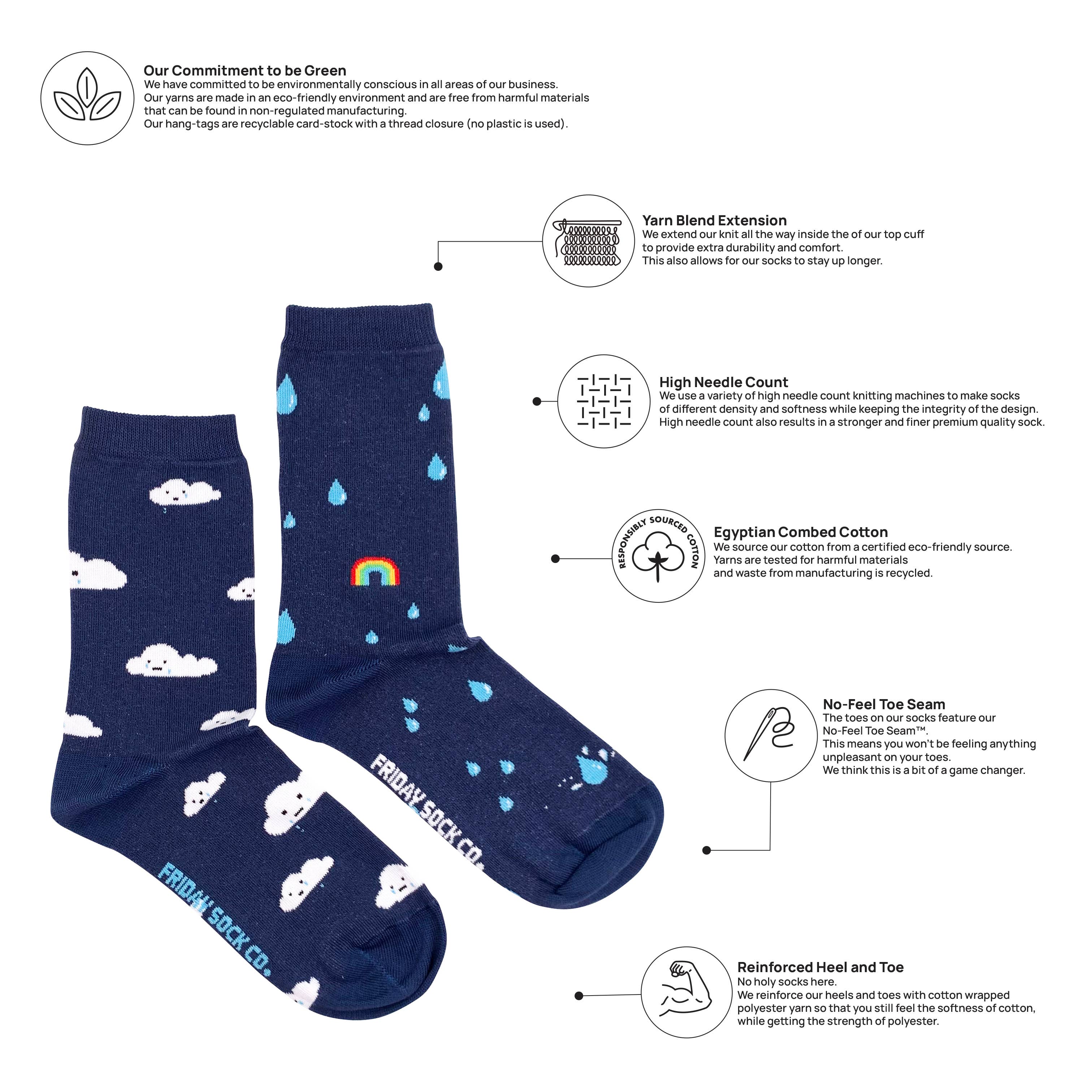 Friday Sock Co. - Women's Rain and Cloud Crew Socks - Cute Novelty Print