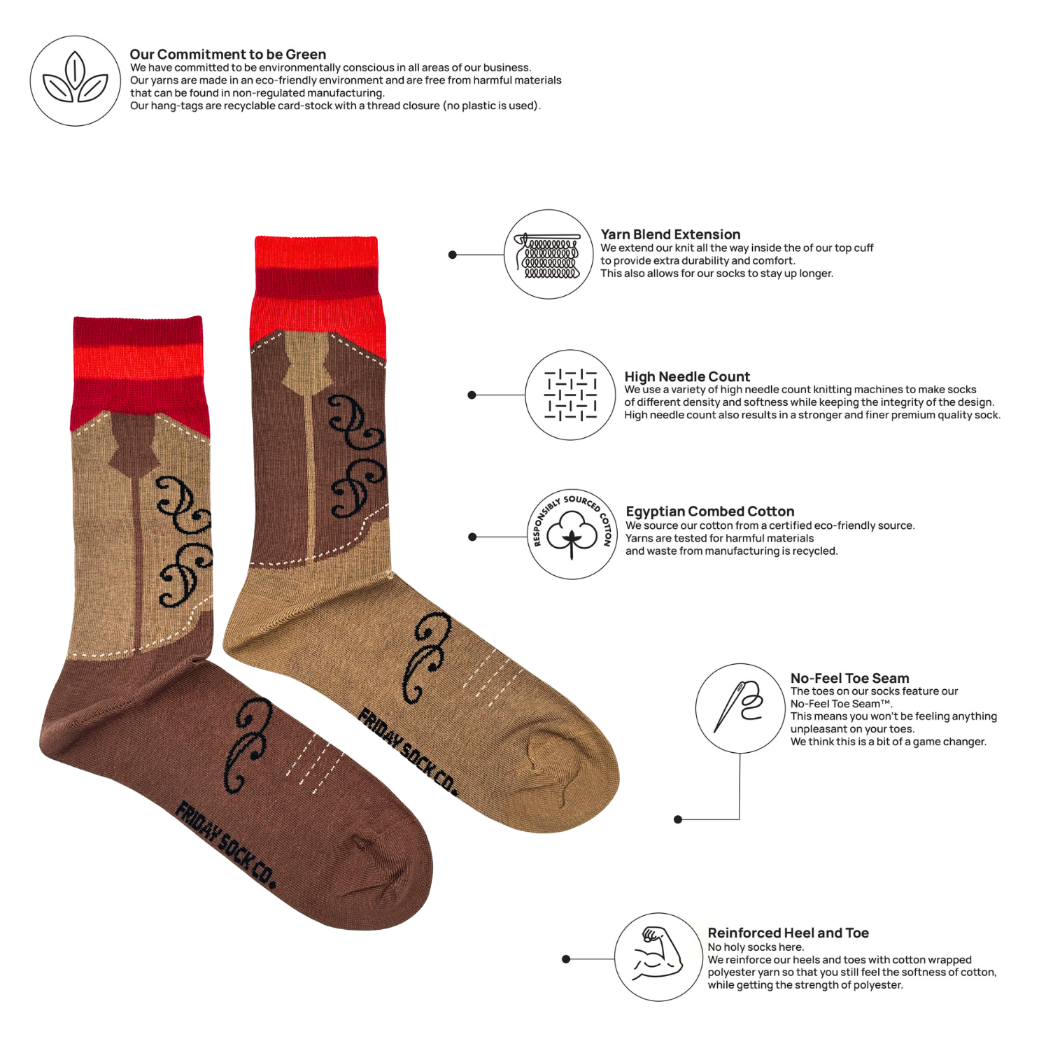 Friday Sock Co. - Men's Cowboy Boot  Mid-Calf Socks - Western Casual Gift