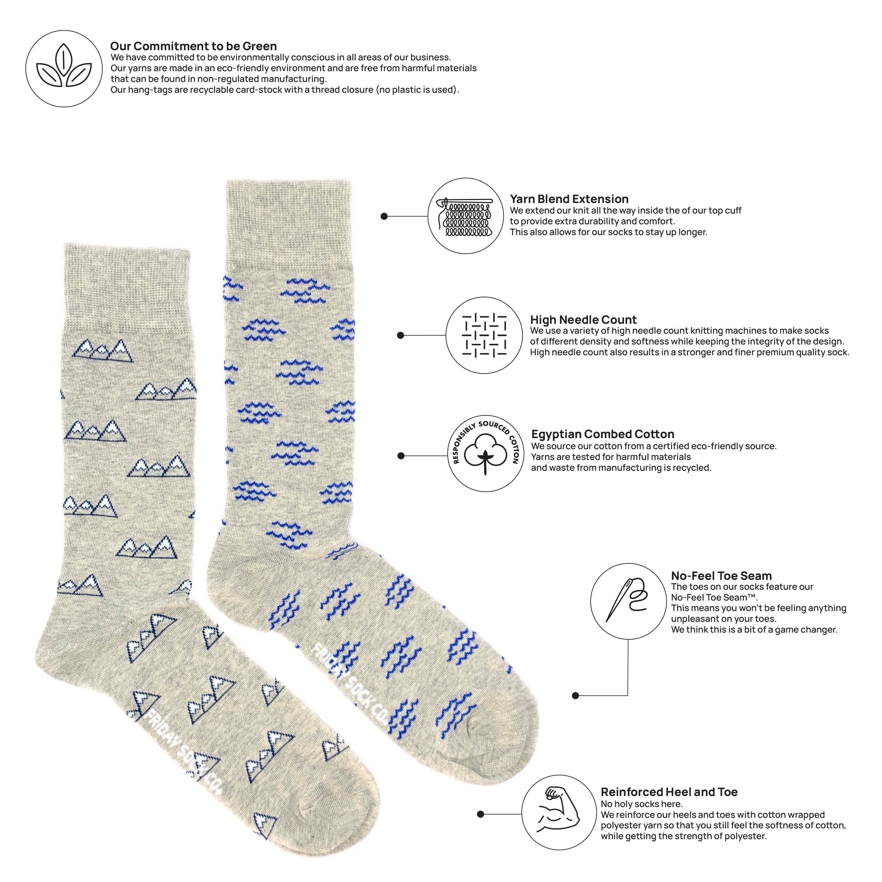 Friday Sock Co. - Men’s Mountains & Waves Mid-Calf Socks - Novelty Sock