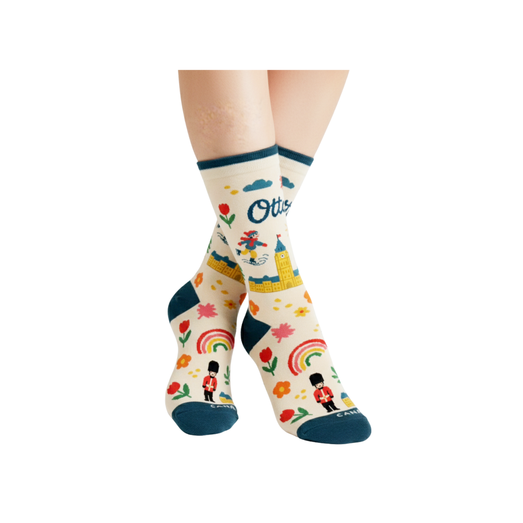 Northern Icons Canada - Ottawa Canada Landmark Crew Socks with Parliament Illustration