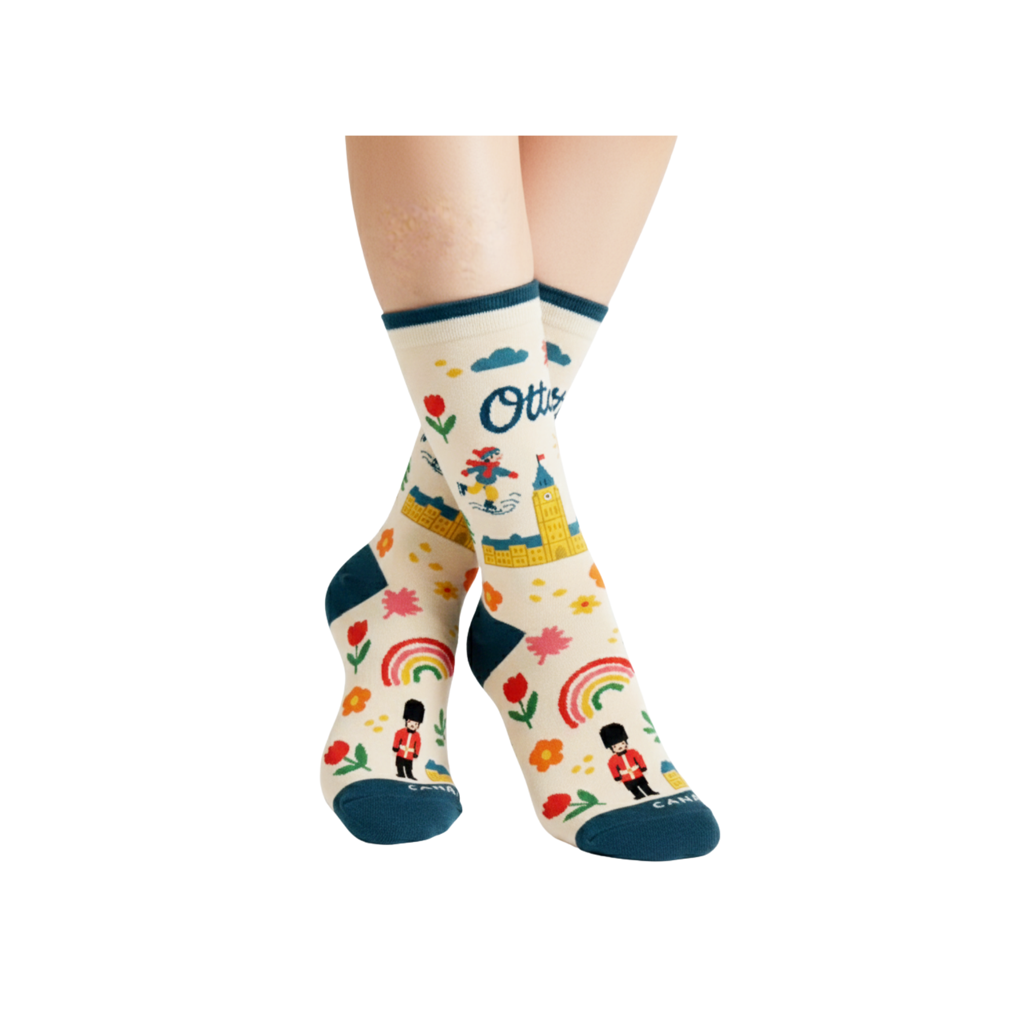 Northern Icons Canada - Ottawa Canada Landmark Crew Socks with Parliament Illustration