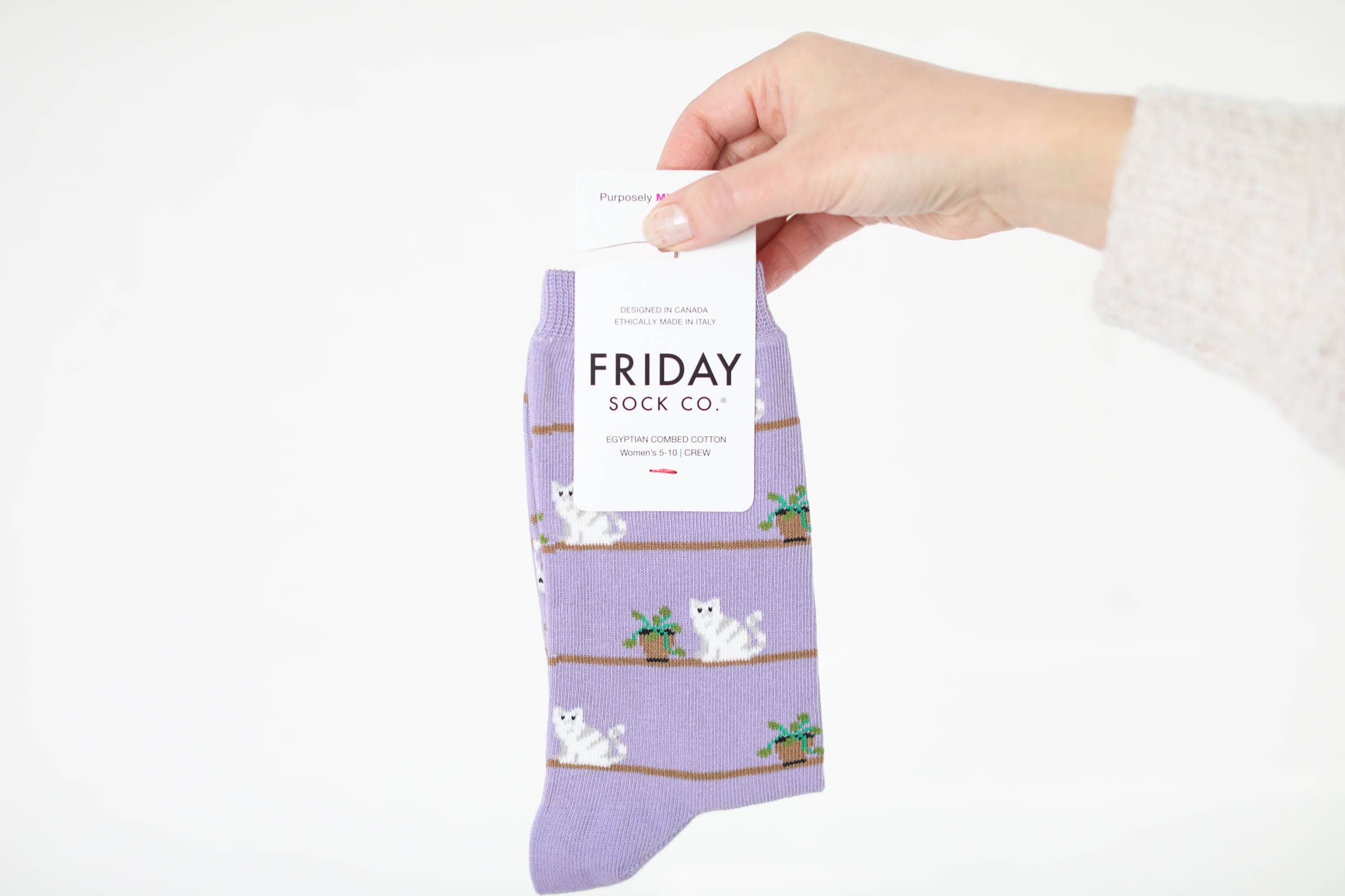 Friday Sock Co. - Women's Cat & Plant Crew Socks - Funny Pet Lover Gift