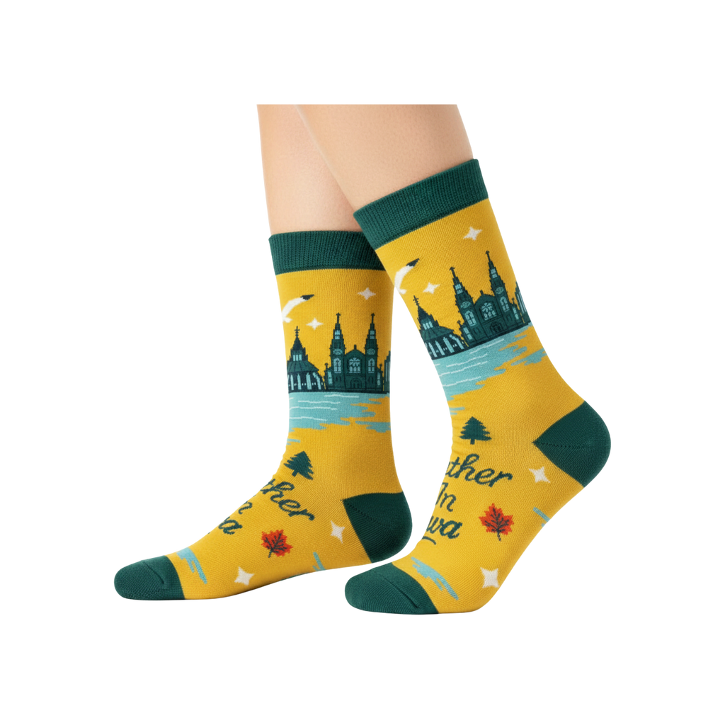 Northern Icons Canada - I’d Rather Be in Ottawa Graphic Crew Socks, Canada City Skyline Travel Style