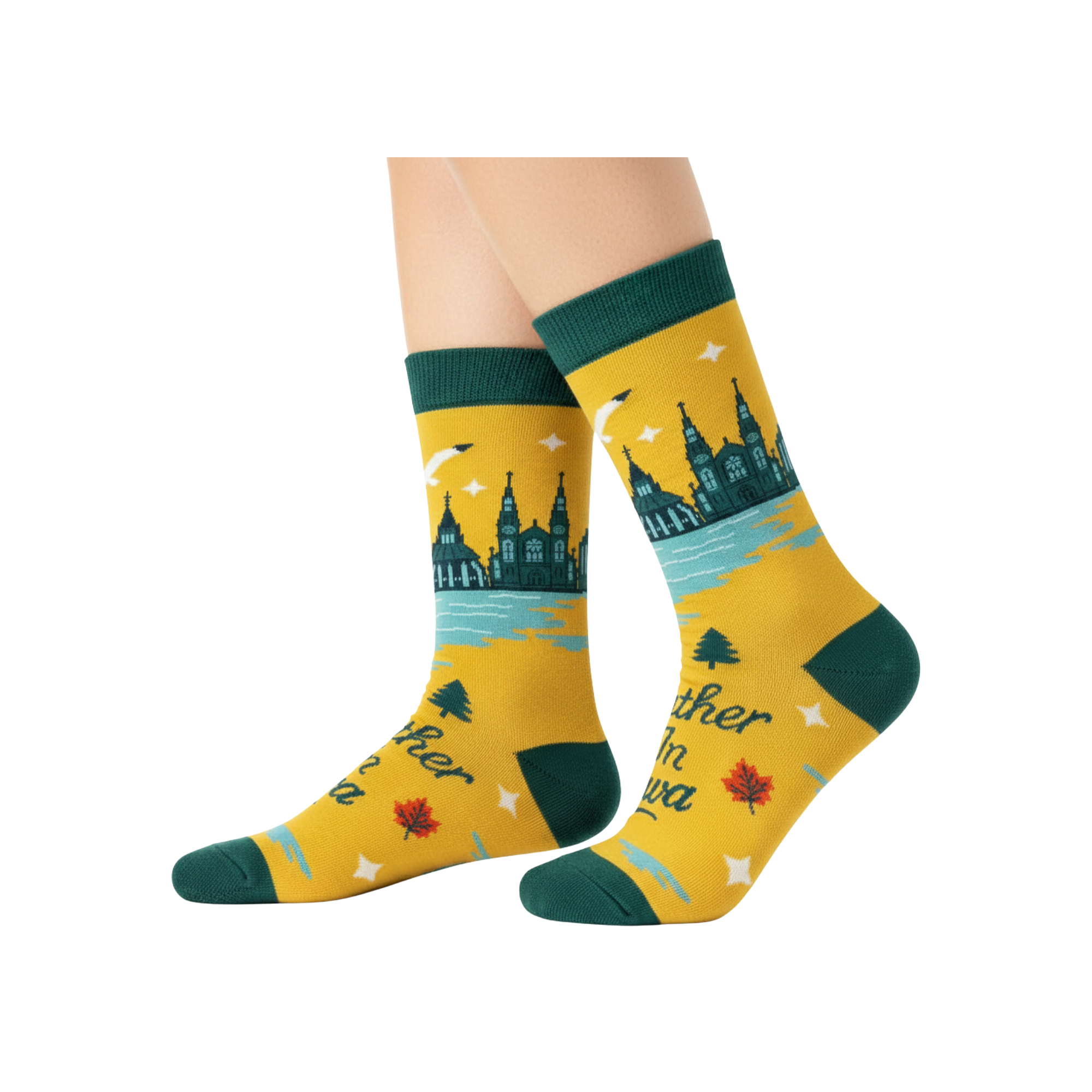 Northern Icons Canada - I’d Rather Be in Ottawa Graphic Crew Socks, Canada City Skyline Travel Style