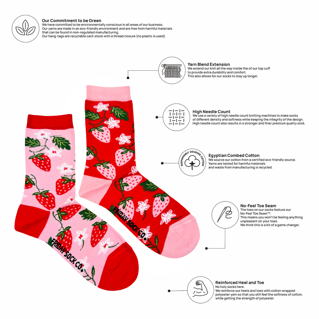 Friday Sock Co. - Women's Strawberry Crew Socks - Fun Spring Gift for Mom