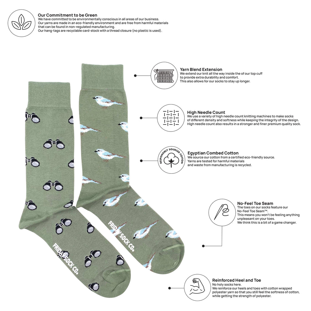Friday Sock Co. - Men's Bird Watching Mid-Calf Socks - Premium Made in Italy