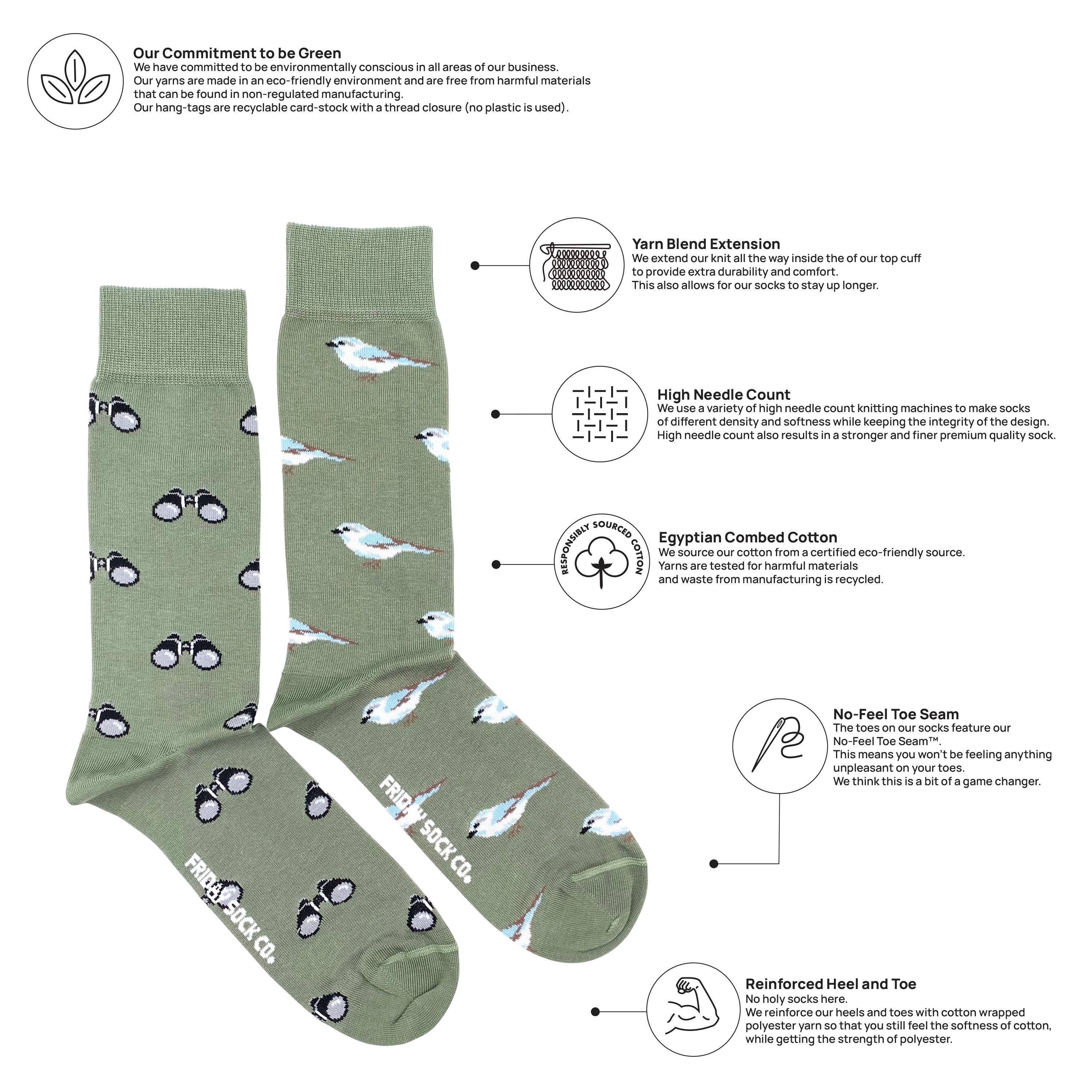 Friday Sock Co. - Men's Bird Watching Mid-Calf Socks - Premium Made in Italy