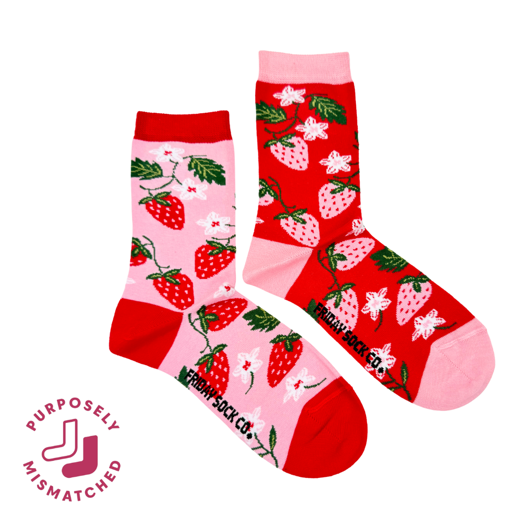 Friday Sock Co. - Women's Strawberry Crew Socks - Fun Spring Gift for Mom