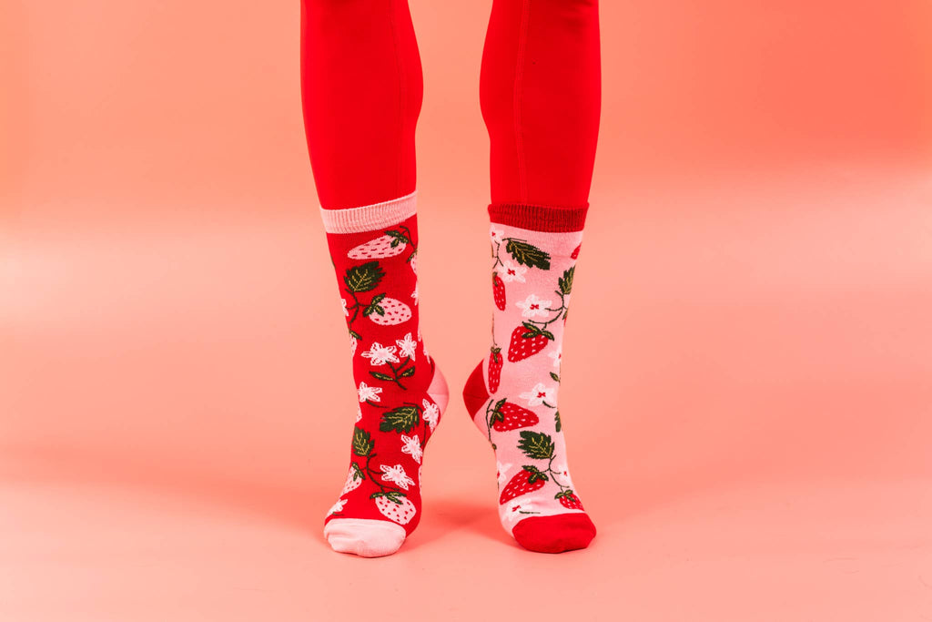 Friday Sock Co. - Women's Strawberry Crew Socks - Fun Spring Gift for Mom