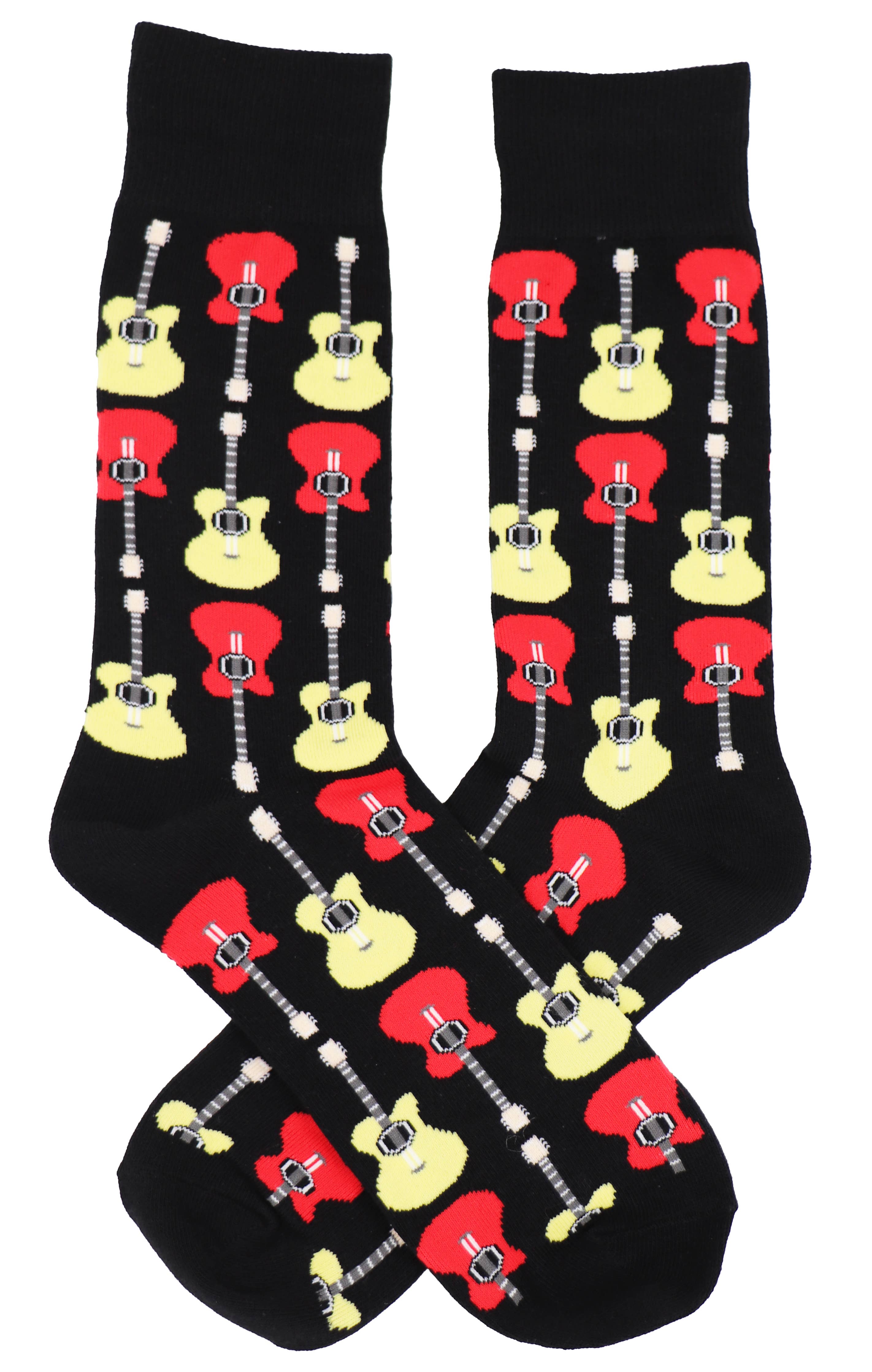 SoXcellent - Guitar Music Black Unisex Crew Novelty Socks (7-12) - M