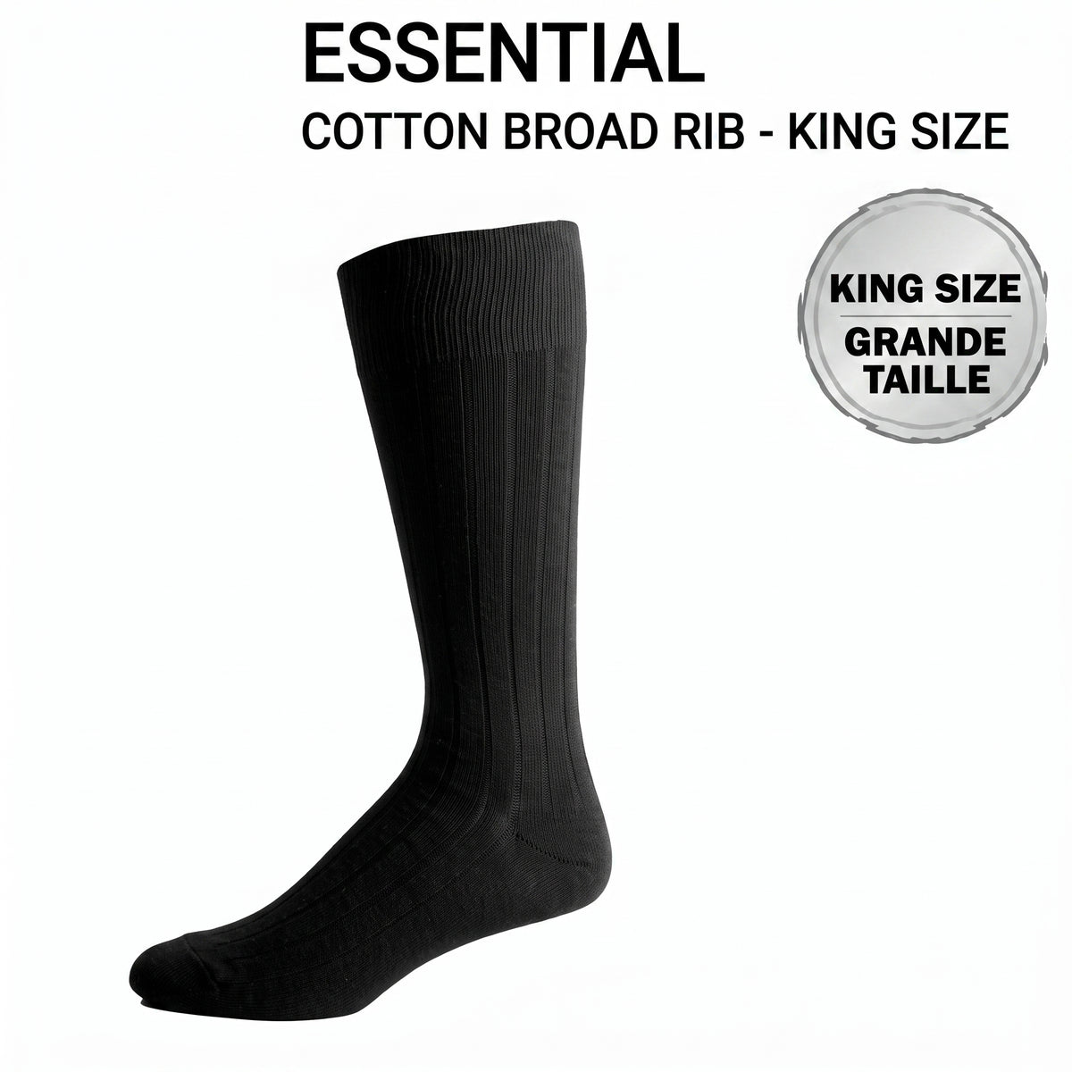 KEY - Men's XL - Broad Rib Dress Socks - Black: KING SIZE