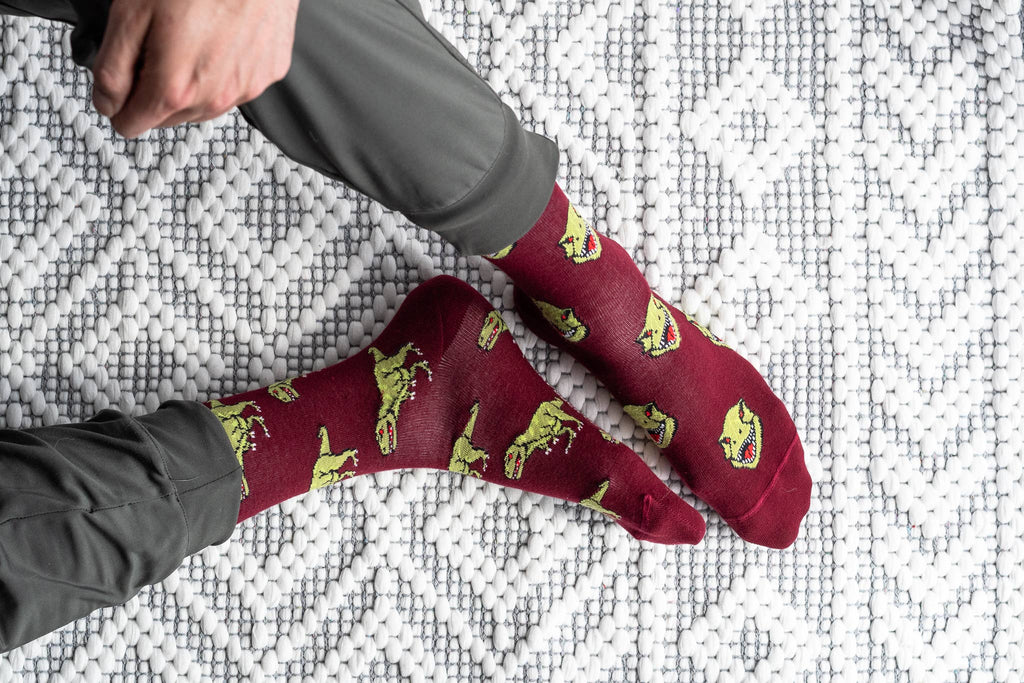 Friday Sock Co. - Men's Dino Face & Side Mid-Calf Socks - Fun Gift for Him