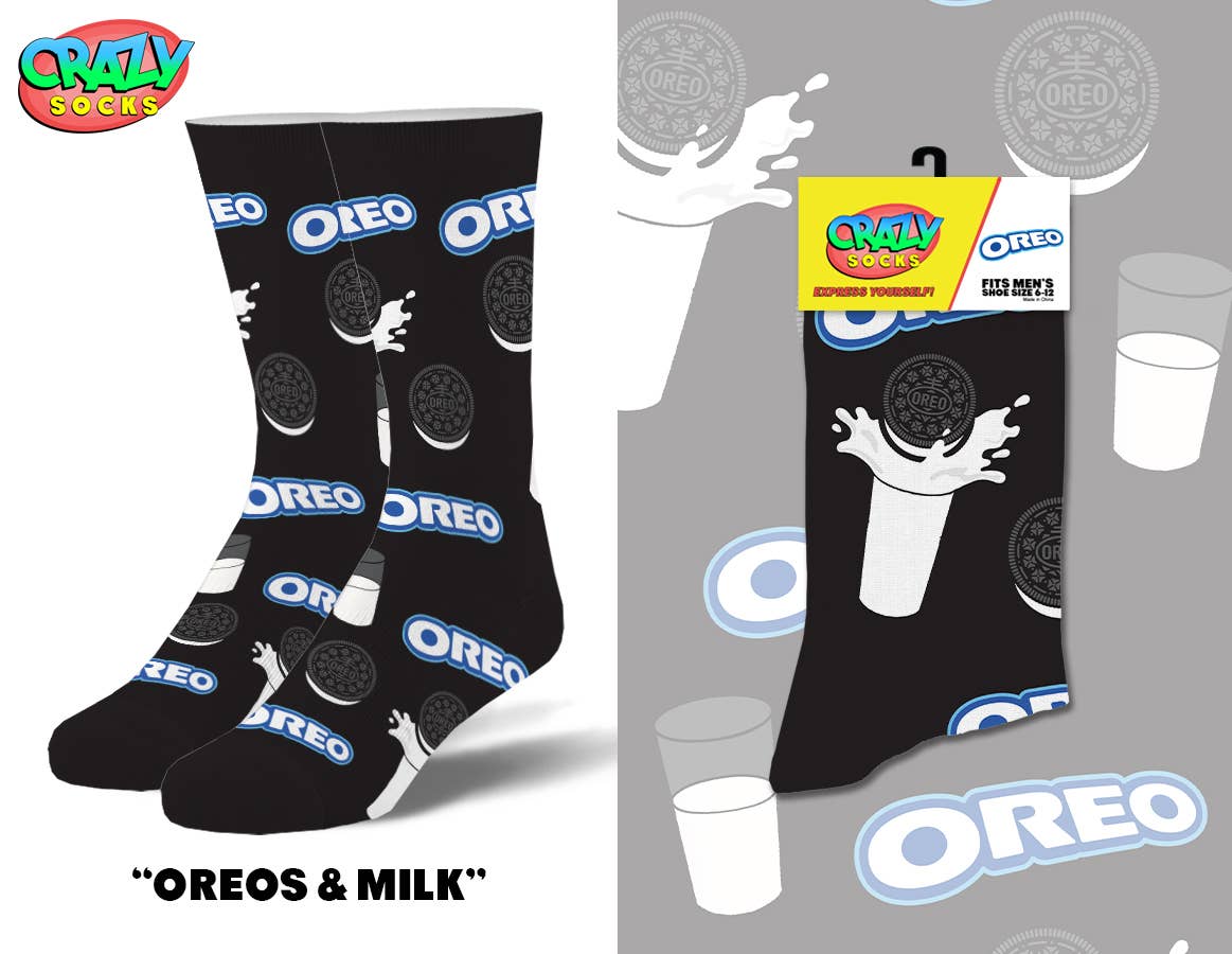 Crazy Socks - Oreos & Milk - Mens Crew Folded