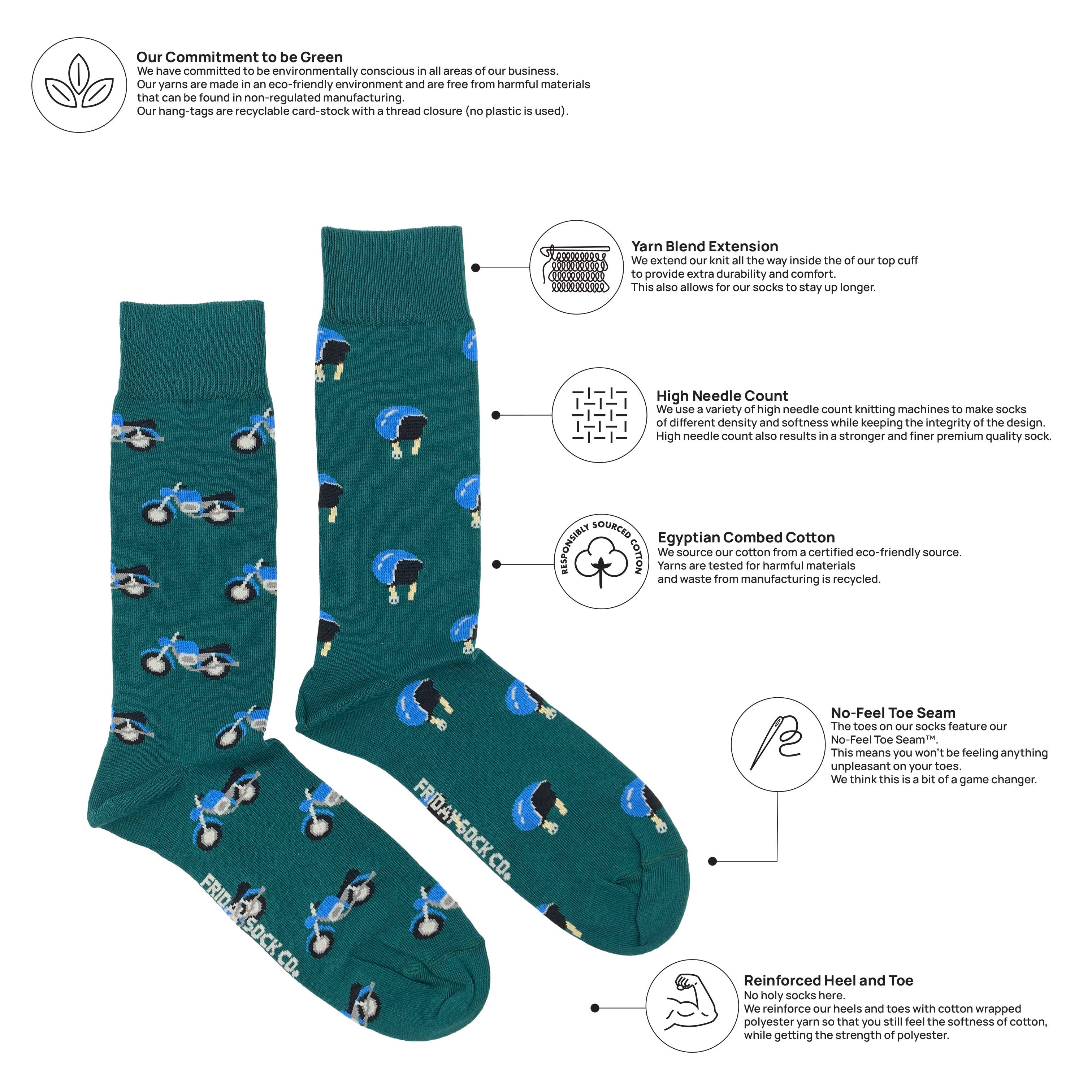 Friday Sock Co. - Men's Motorcycle Helmet & Motorcycle Mid-Calf Socks