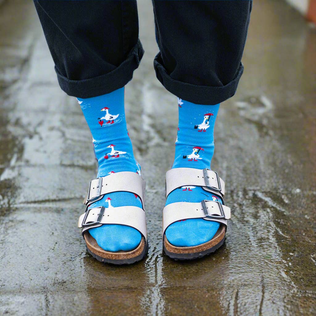Friday Sock Co. - Women's Goose in Rain Crew Socks - Cute Novelty Print