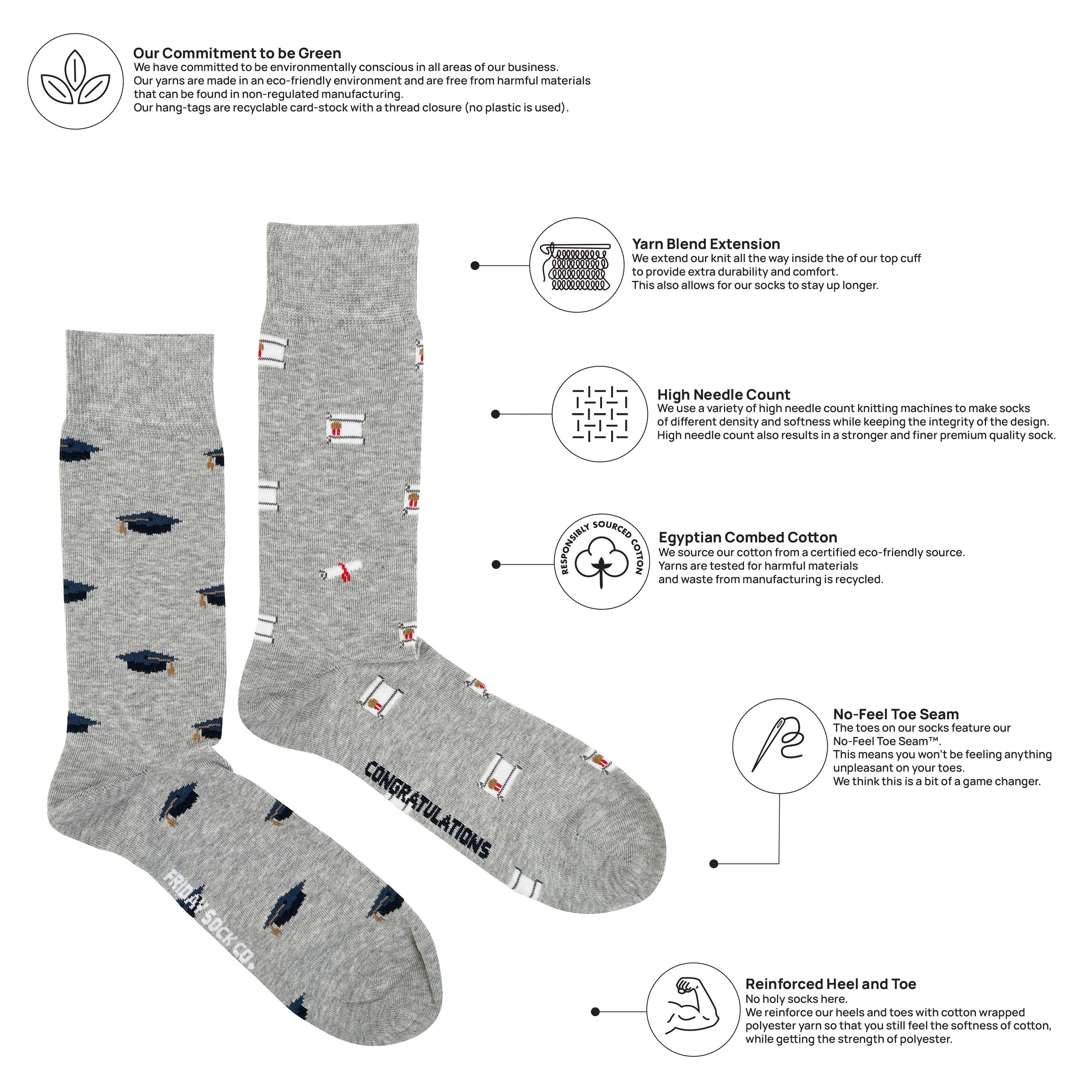 Friday Sock Co. - Men's Graduation Mid-Calf Socks - Unique Gift for Him