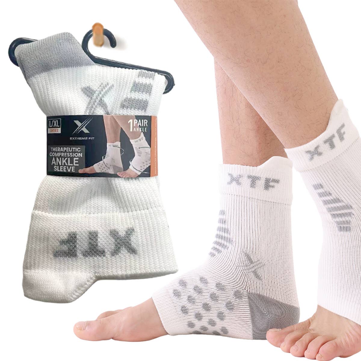 Extreme Fit - MEN'S - THERAPEUTIC COMPRESSION ANKLE SLEEVES - WHITE