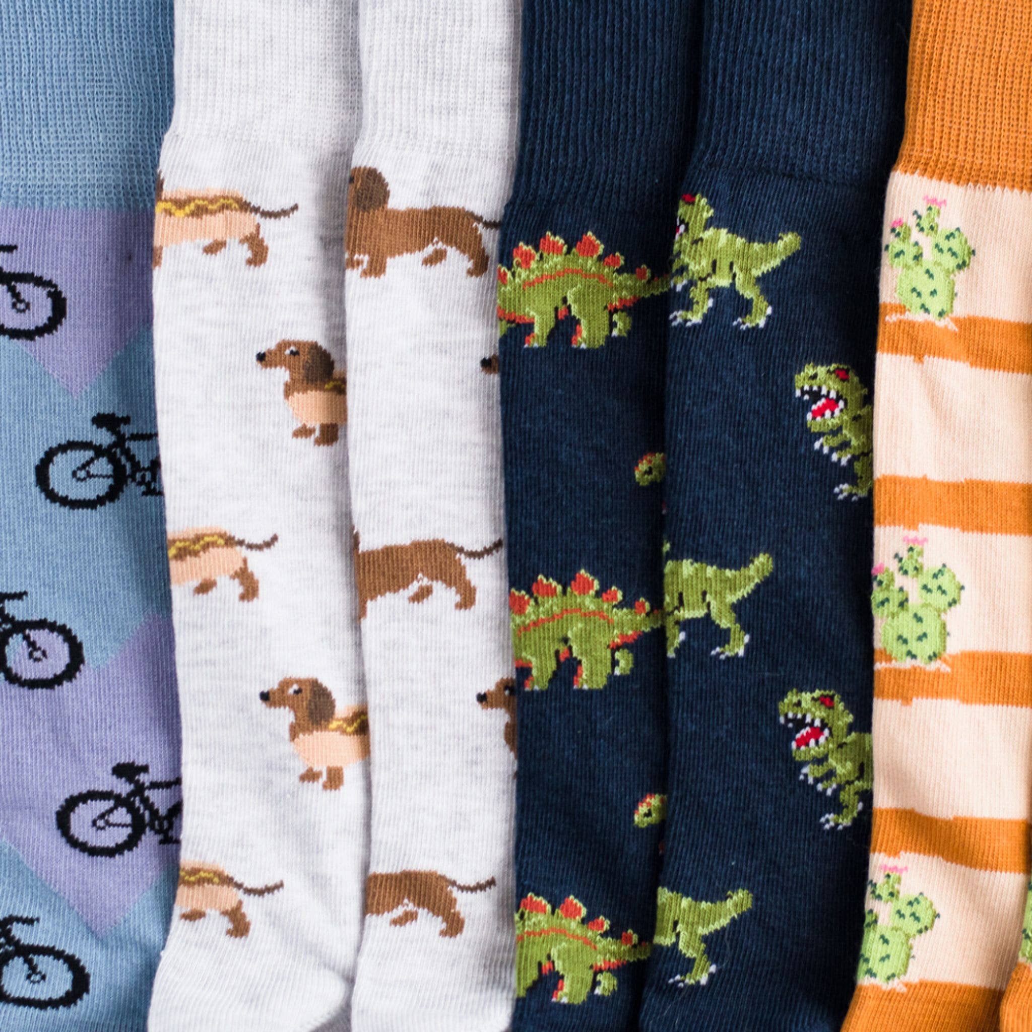 Friday Sock Co. - Men's Green Dinosaur Mid-Calf Socks