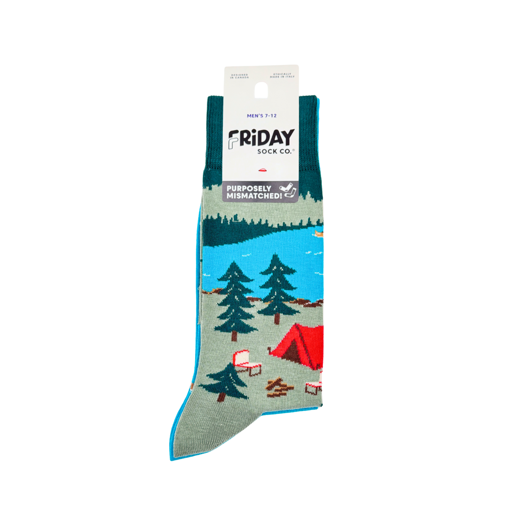 Friday Sock Co. - Men's Canada Mountain Scene Mid-Calf Socks - Soft & Fun