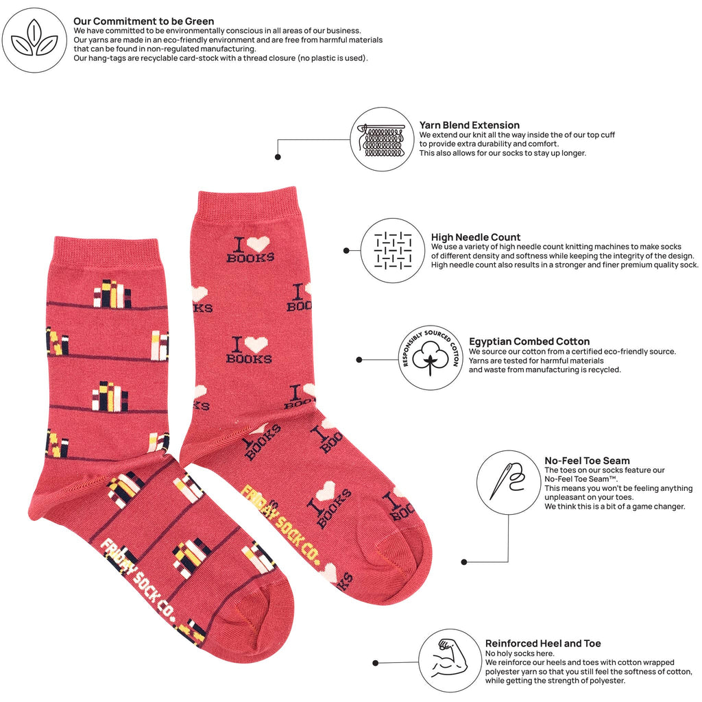 Friday Sock - Women's - I Love Books Socks