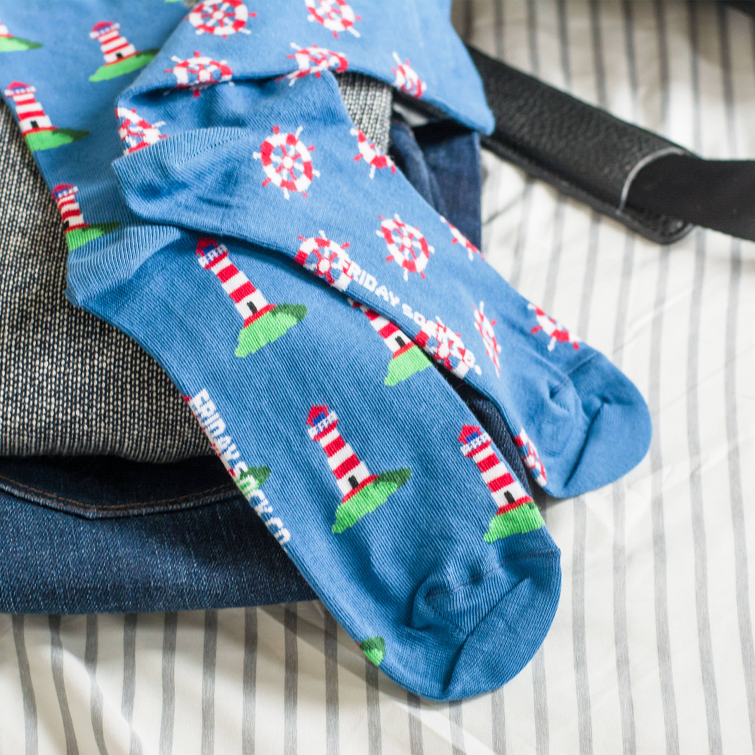 Friday Sock - Men’s - Socks | Lighthouse and Ship Wheel | Eco Friendly