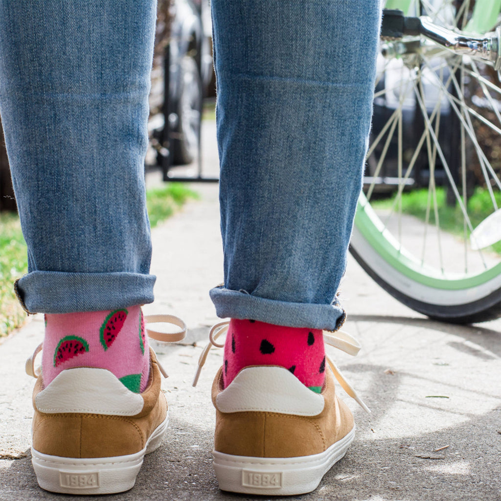 Friday Sock Co. - Women’s Inside Out Watermelon Crew Socks - Summer Vibes