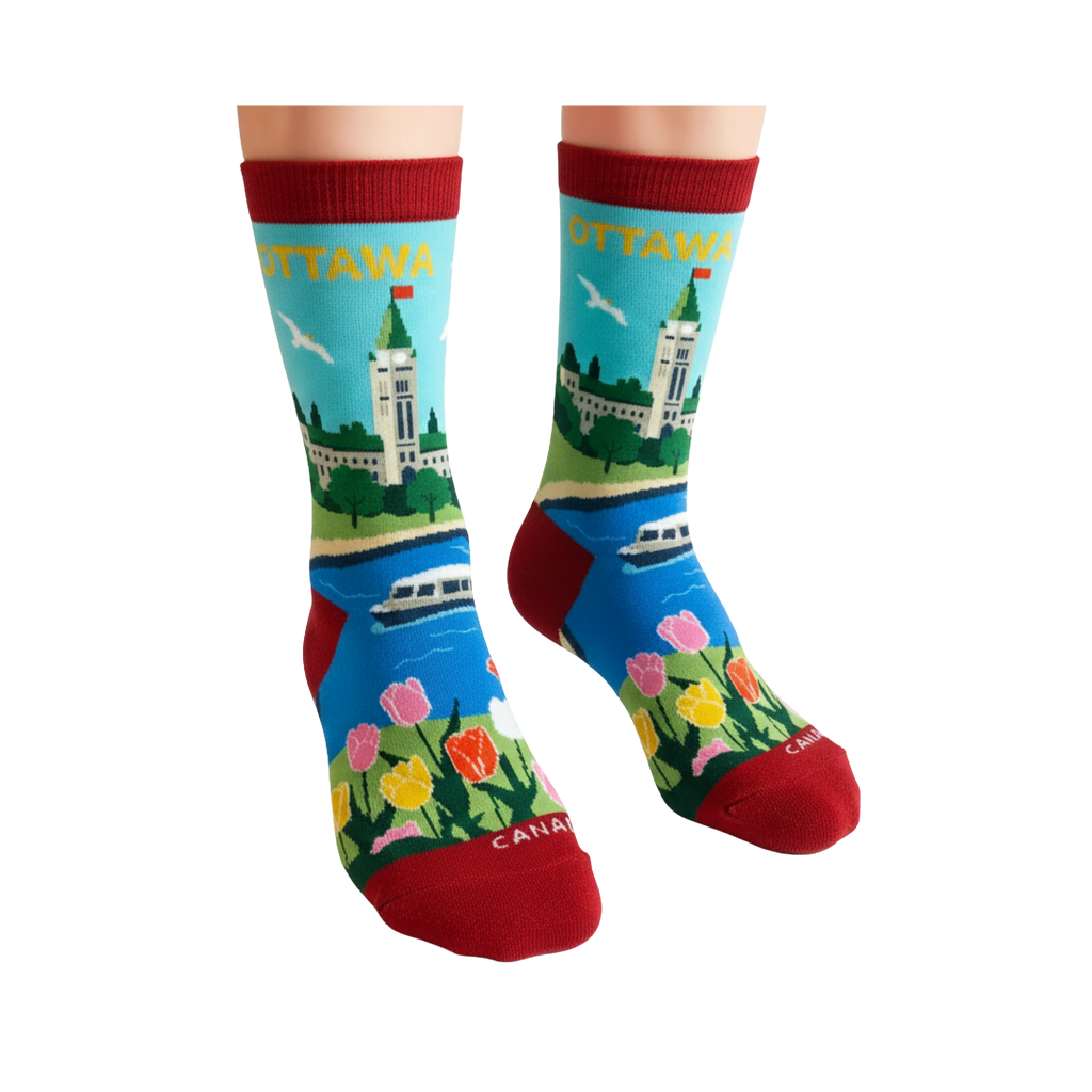 Northern Icons Canada - Ottawa Scenic Crew Socks – Colorful City Landmark River Travel Socks