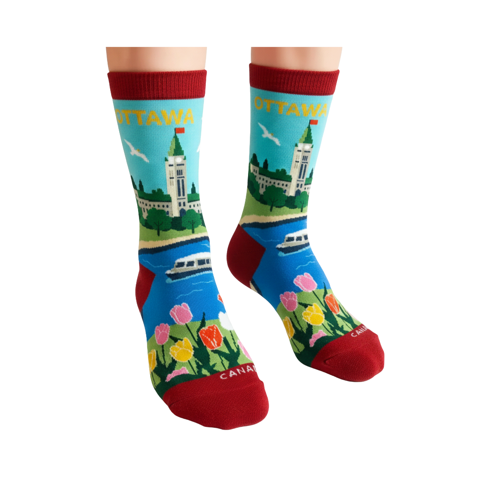 Northern Icons Canada - Ottawa Scenic Crew Socks – Colorful City Landmark River Travel Socks