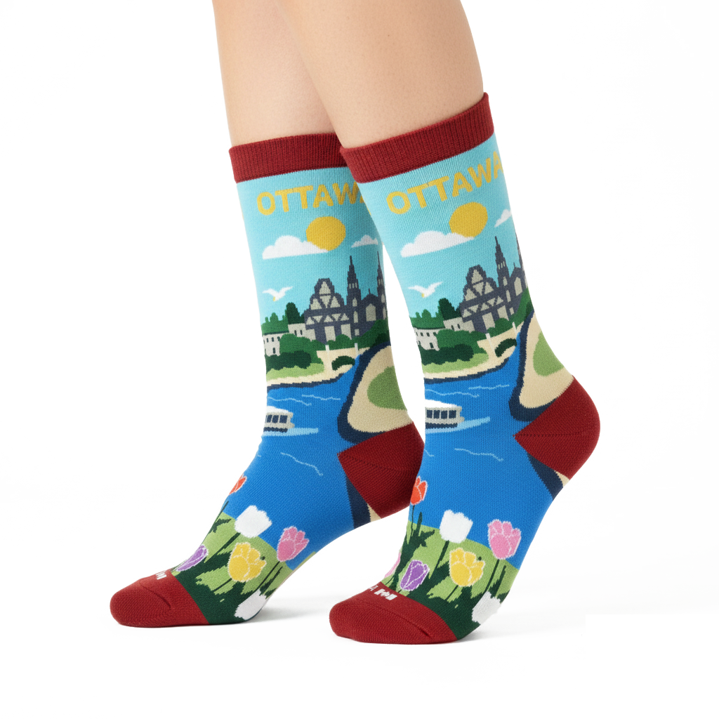 Northern Icons Canada - Ottawa Scenic Crew Socks – Colorful City Landmark River Travel Socks