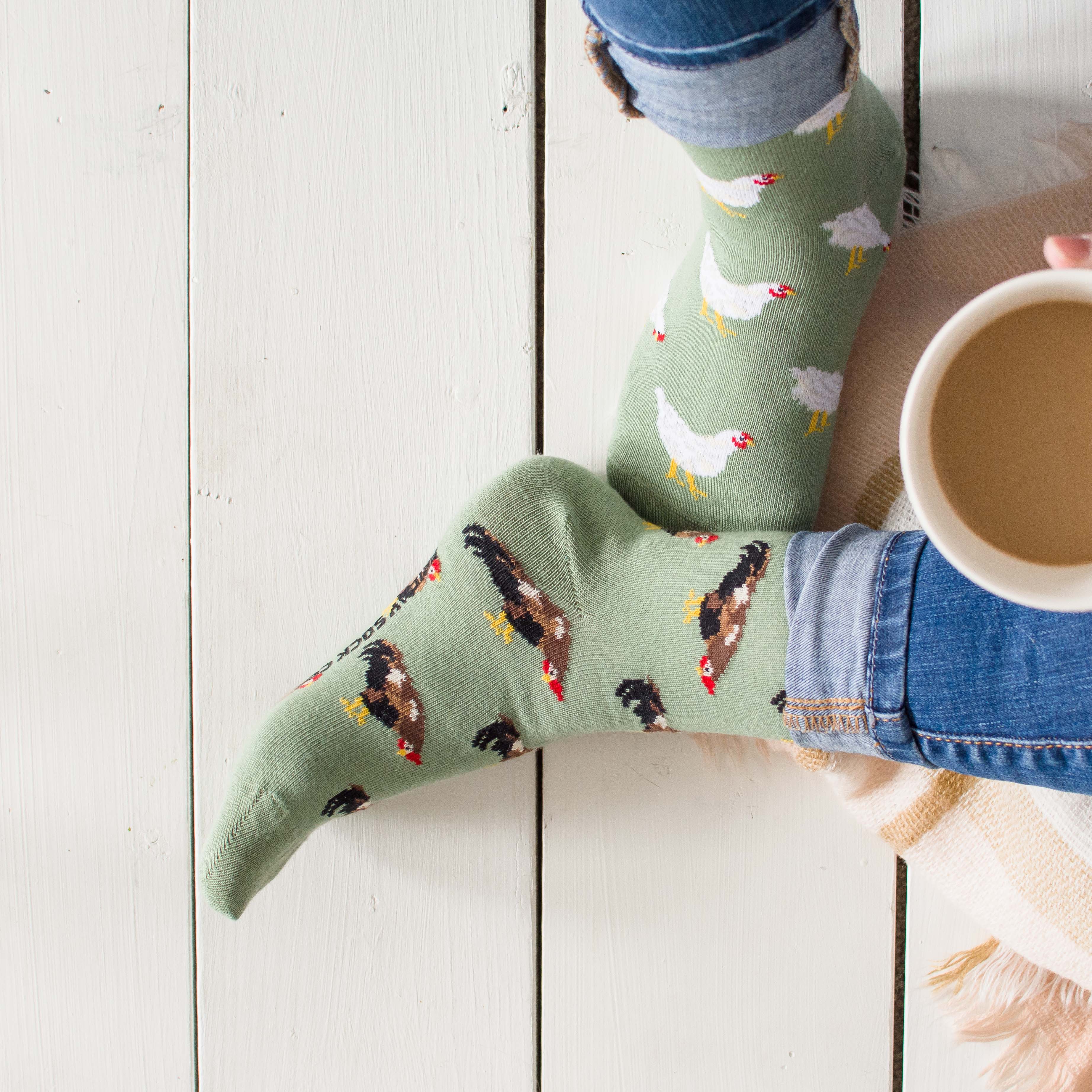 Friday Sock Co. - Women’s Chicken & Rooster Crew Socks - Novelty Gift for Her