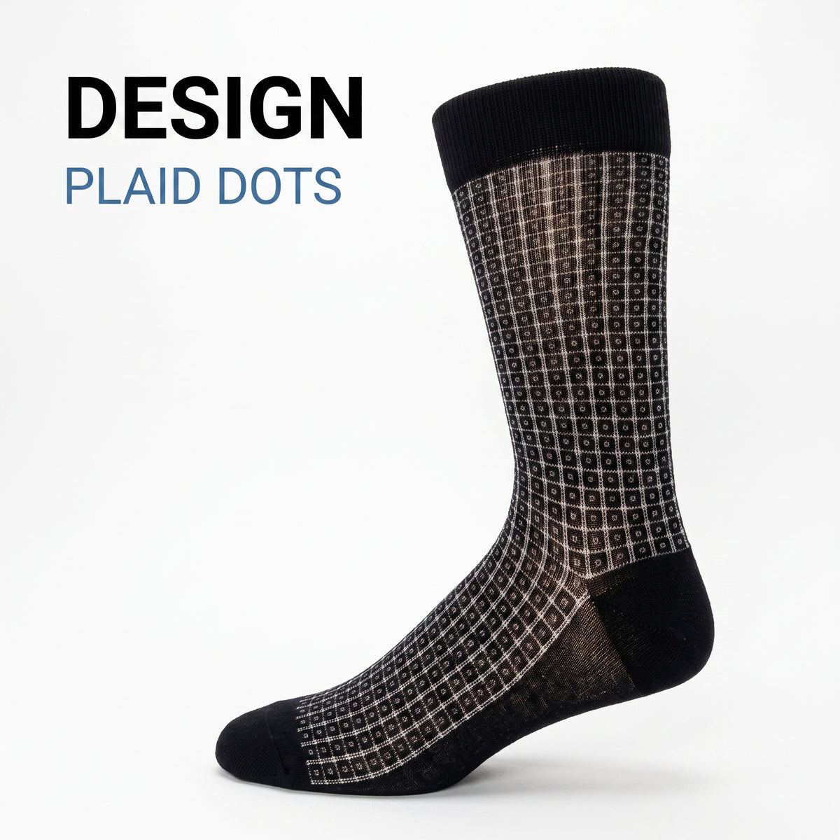 KEY - Men's Dress Socks - PLAID DOTS: Black