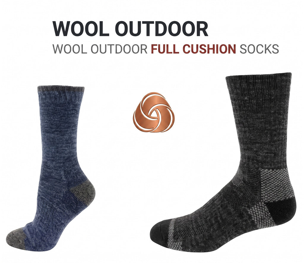 KEY - Men's - WOOL - OUTDOOR FULL CUSHION Crew Socks - BLACK/DENIM