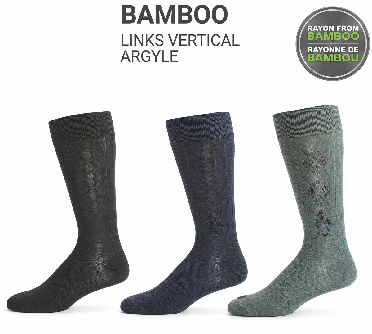 KEY - Men's - BAMBOO LINKS VERTICAL ARGYLE Crew Socks