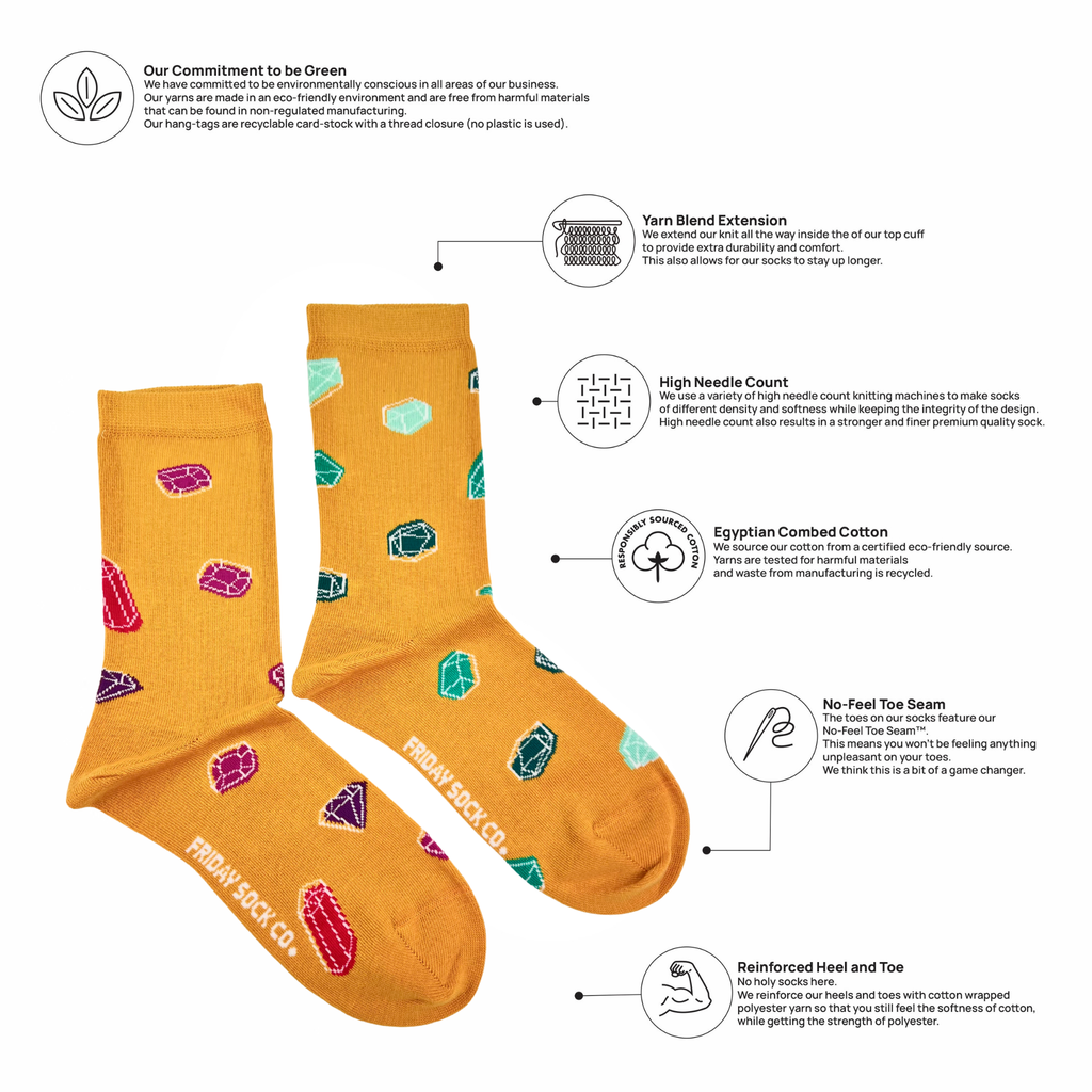Friday Sock Co. - Women's Scatter Gemstone Crew  Socks - Colorful Gift for Mom
