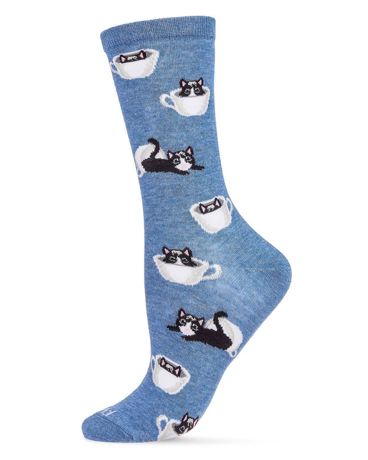 MeMoi - Women's - Cup o' Cats Bamboo Blend Crew Socks