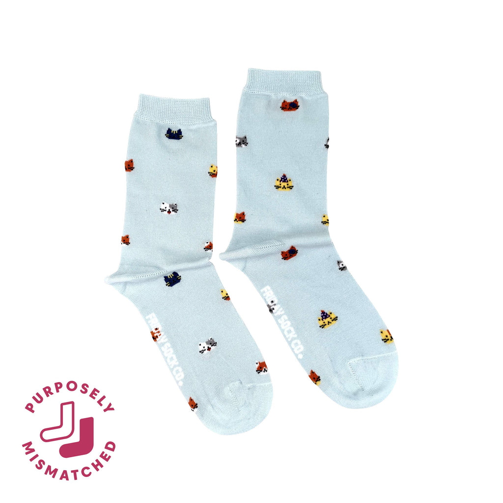 Friday Sock Co. - Women's Tiny Cat Party Crew Socks - Fun Gift for Cat Lover