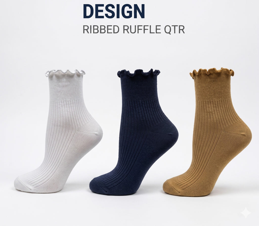 KEY - Women's - RIBBED RUFFLE TOP Quarter Socks
