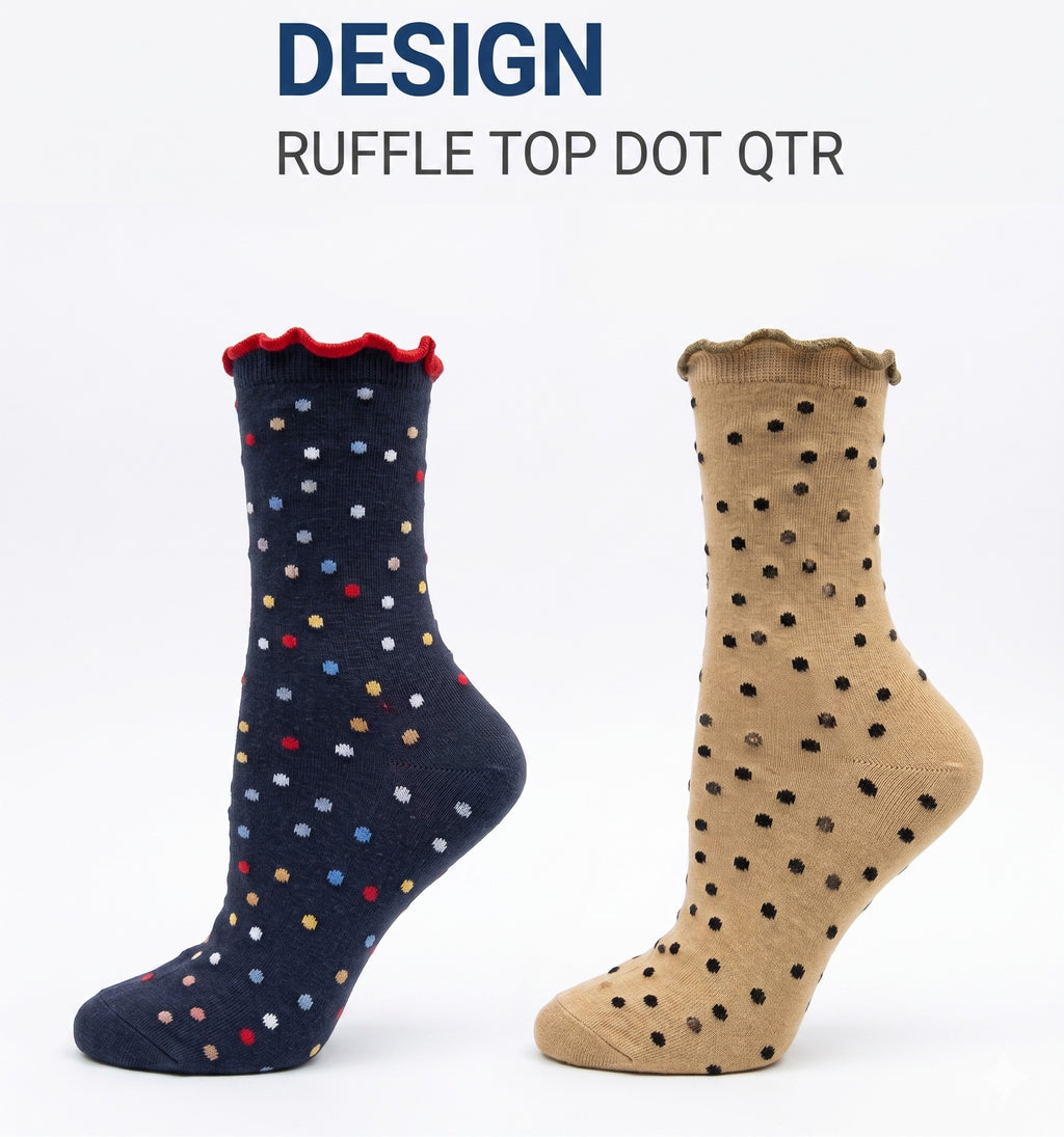 KEY - Women's - RUFFLE TOP DOT Quarter Socks