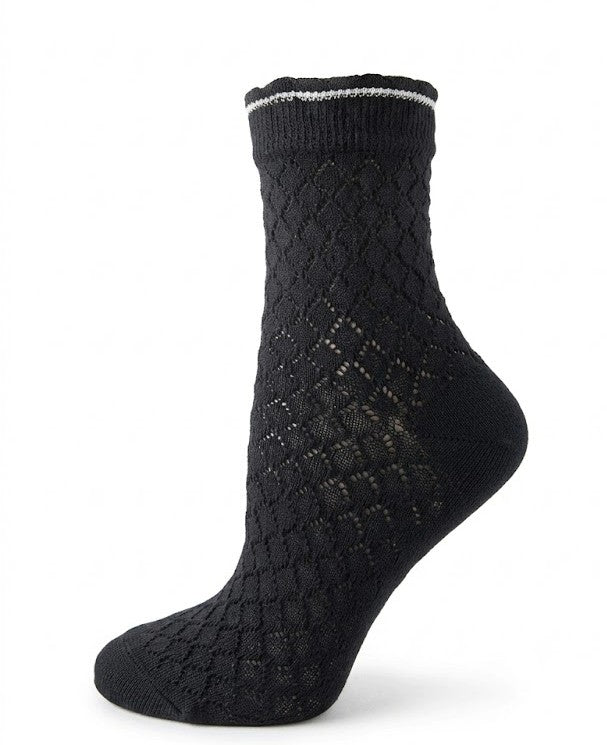 KEY - Women's - DIAMOND POINTELLE LACED TOP QTR Socks