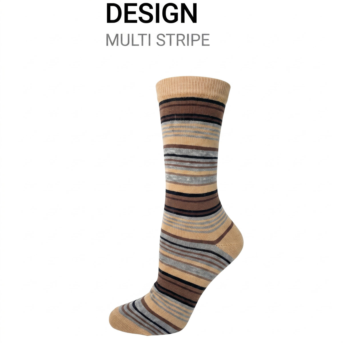 KEY - Women's Dress Socks - MULTI STRIPE: TAUPE