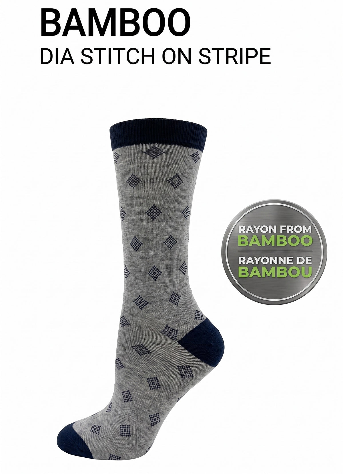 KEY - Women's - BAMBOO DIA STITCH ON STRIPE Crew Socks
