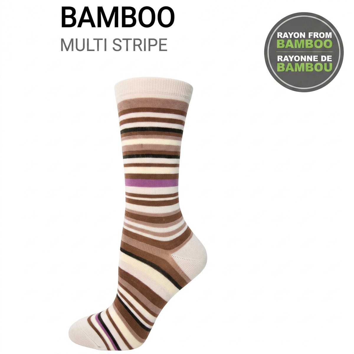 KEY - Women's - BAMBOO STRIPE Cream Crew Socks