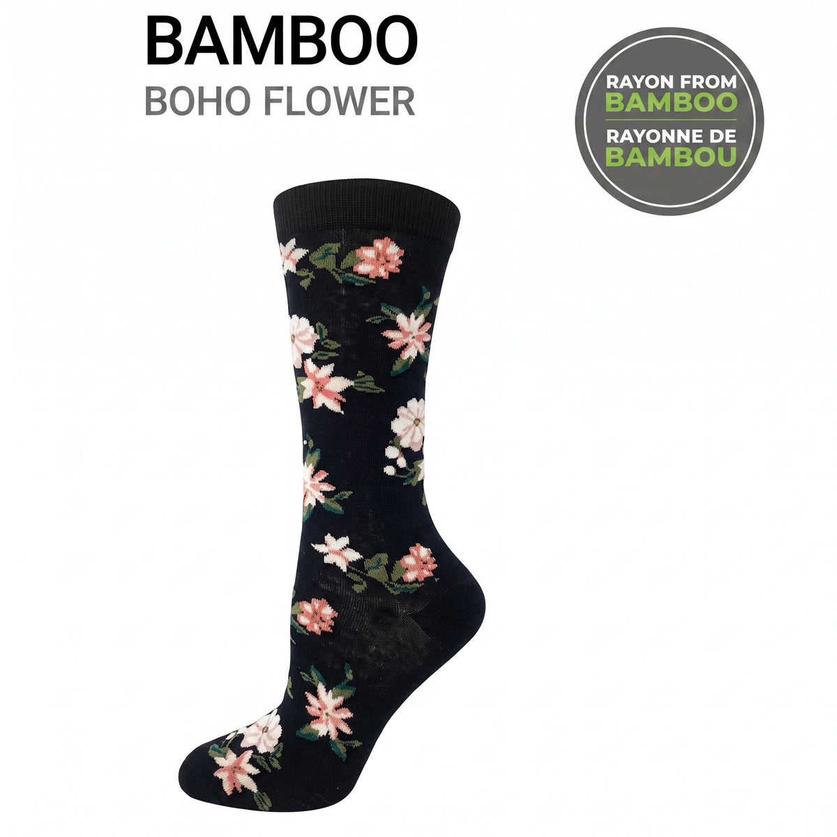 KEY - Women's - BAMBOO - BOHO FLOWER Crew Socks